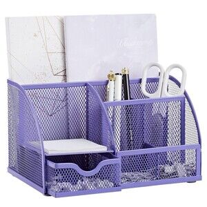 Mesh Desk Organizer Office with 7 Compartments + Drawer/Desk Tidy Candy/Pen